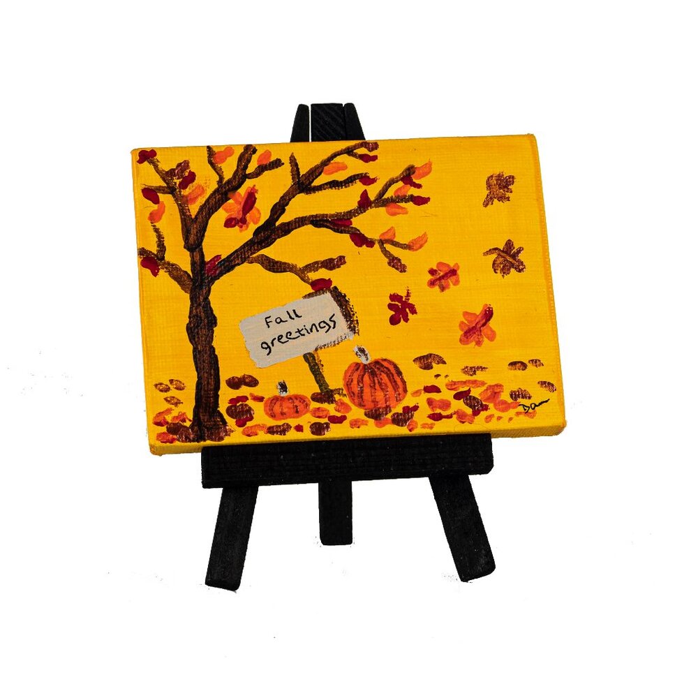 "Fall Greetings I" Original Table Art Painting w/Easel by Dawn M. Wayand